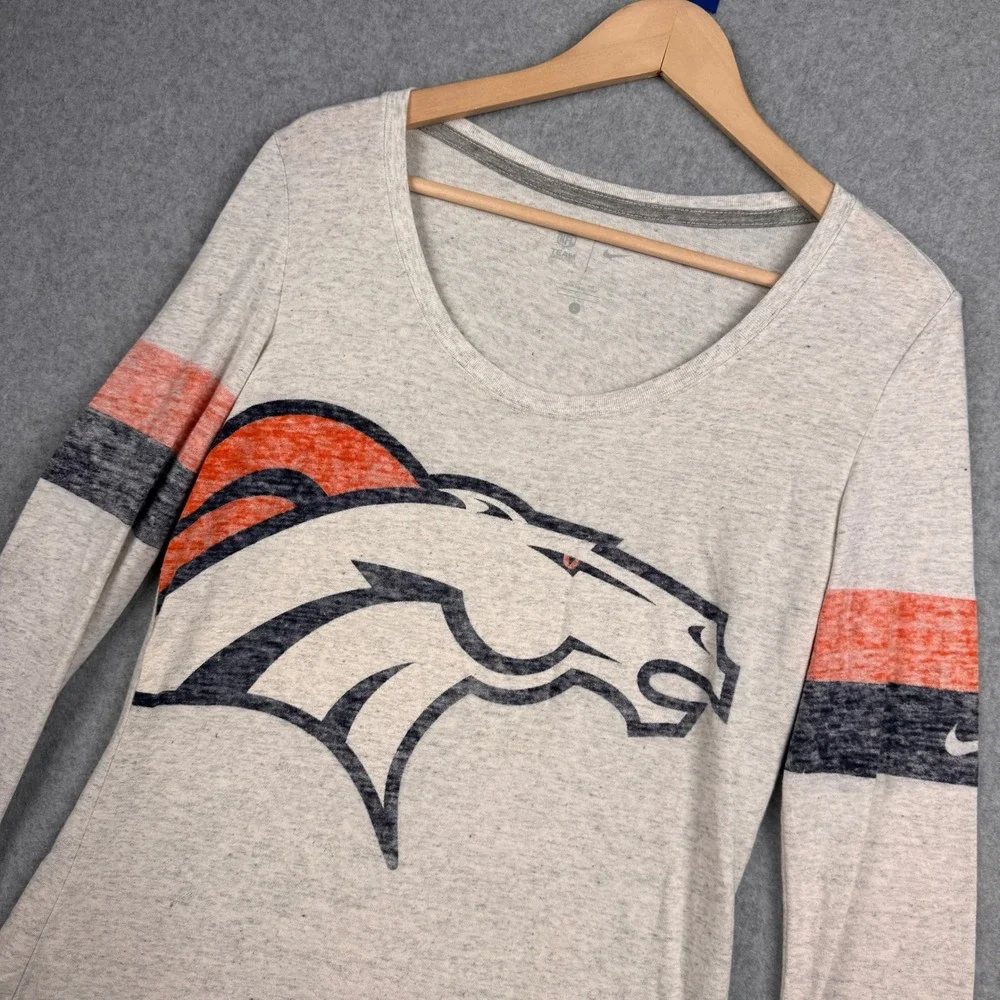Denver Broncos Top Womens Large Gray NFL Nike Long Sleeve Tee Logo Football
